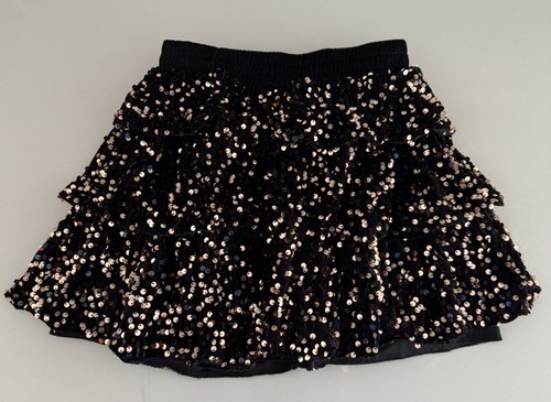 Girls Sequin Skirt 3-Layer Ruffle Skirt Elastic Waist Sparkle Metallic Size 7-8y - Picture 4 of 11