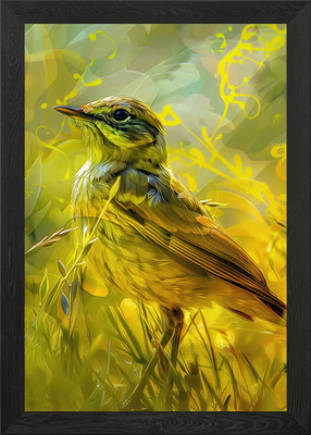 Gelber Vogel im Gras gerahmtes Wandbild Poster Leinwanddruck Bild