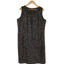 Talbots Womens Sleeveless Wool Blend Sheath Dress 1X Black Grey Career Dressy