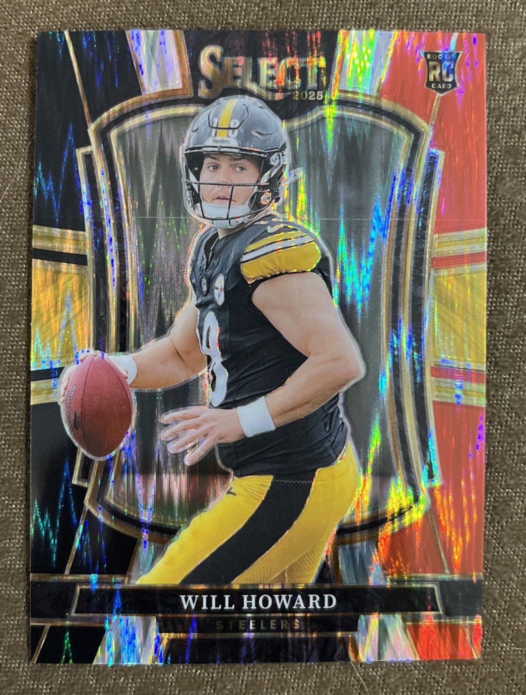 2025 Panini Select Will Howard Black & Red Prizm Shock Premier Level RC Steelers