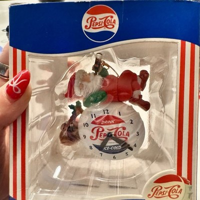Pepsi Cola Vintage Collectible Ornament, Santa With Big Clock. 1997. New In Box