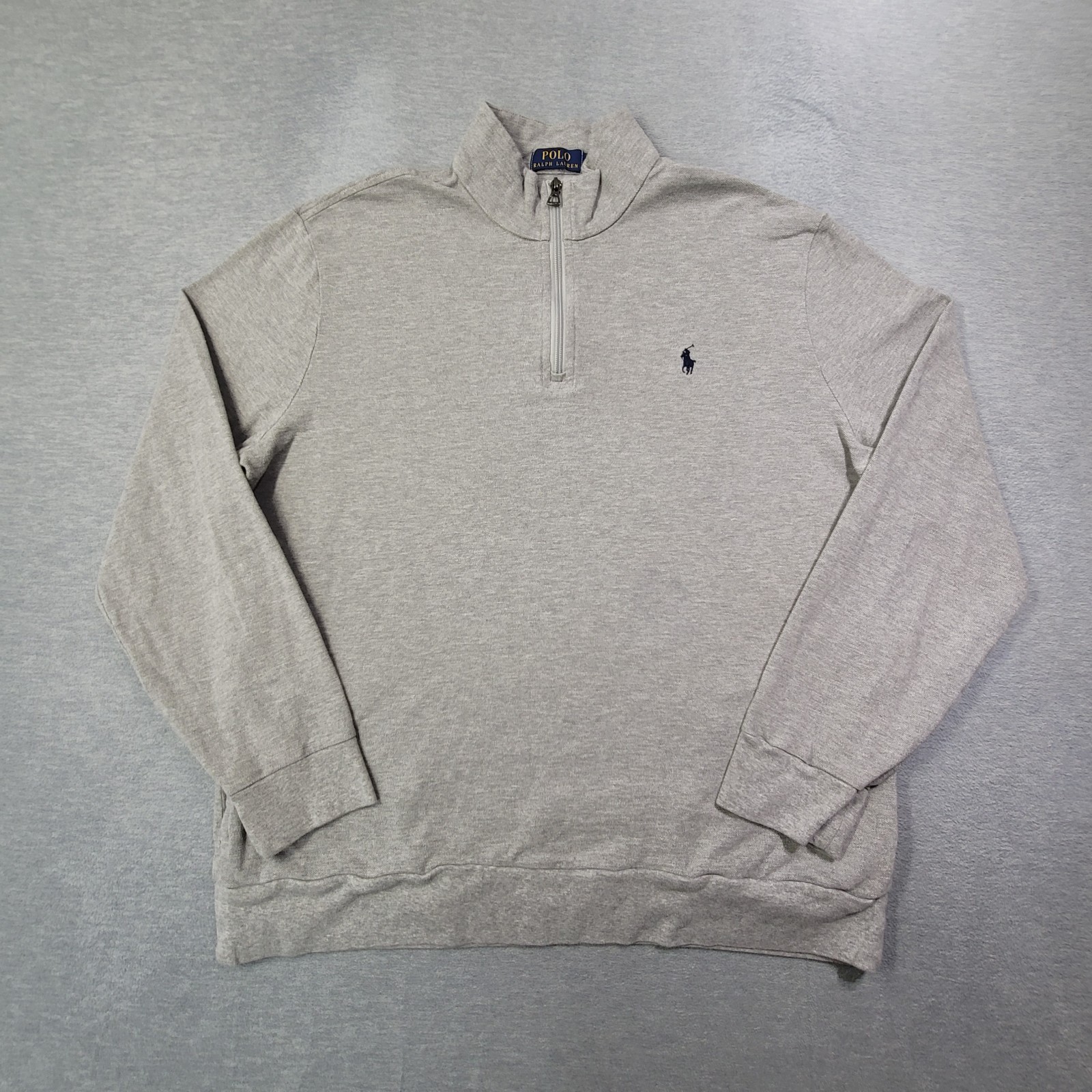 Polo Ralph Lauren Sweater Mens XL Gray Mock Neck 1/4 Zip Casual Golf Pony