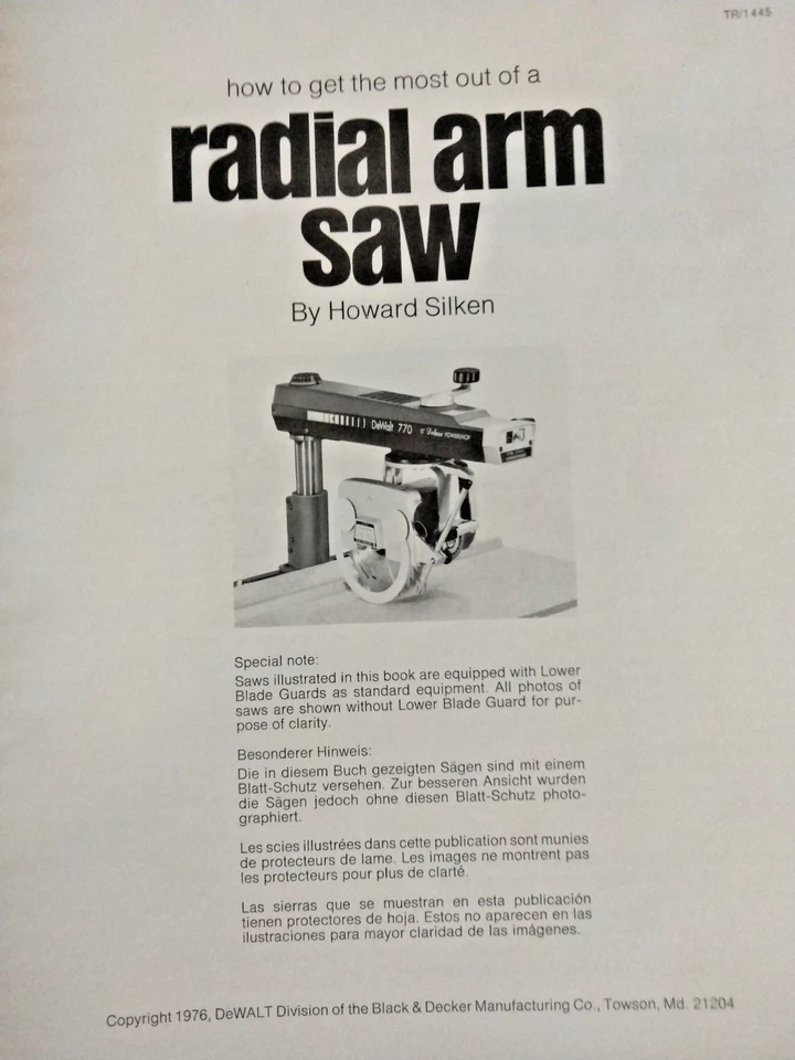 Cómo obtener la mayoría de la sierra de brazo radial DeWalt manual del propietario Howard Silken 10" 12" Foto 2 de 4