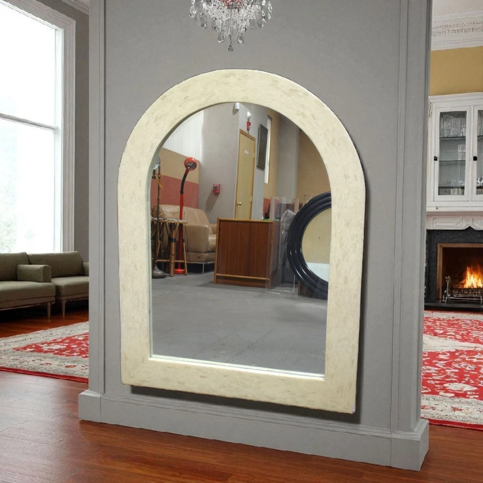 Arched Tessellated Bone Framed Mirror – Postmodern Style After Karl Springer  - Image 2 of 4