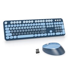 Retro Keyboard Mouse Wireless Gradient Blue Round Keys Typewriter Style