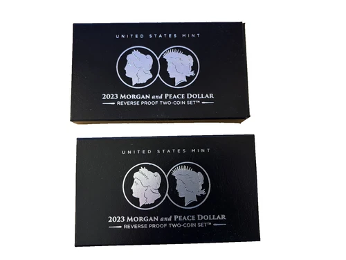 LOT OF 2--2023-S Reverse Proof $1 Morgan and Peace Silver Dollar 2pc Set OGP COA