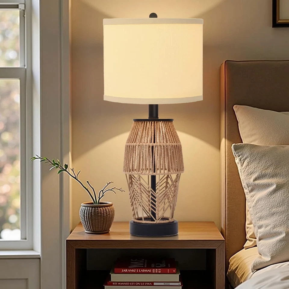 Juego de 2 Lámparas Boho 21" para Dormitorio Granja Lámparas de Mesa para Salón Rata... Foto 3 de 4