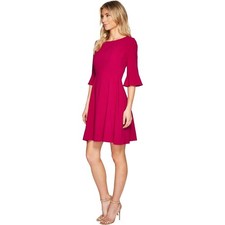 Tahari Arthur S Levine Magenta Pink Bell Sleeve Fit Flare Dress 18