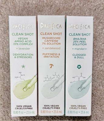  Pacifica NEW-3 Clean Shot SET- Amino Acid, Mushroom & BHA/AHA Peel Solution