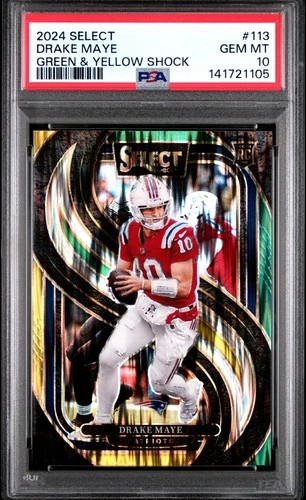 2024 Panini Select Green & Yellow Shock Drake Maye 113 PSA 10