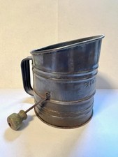 Vintage Flour Sifter Green Wood Handle Pat No 1,753,995 Metal Crank
