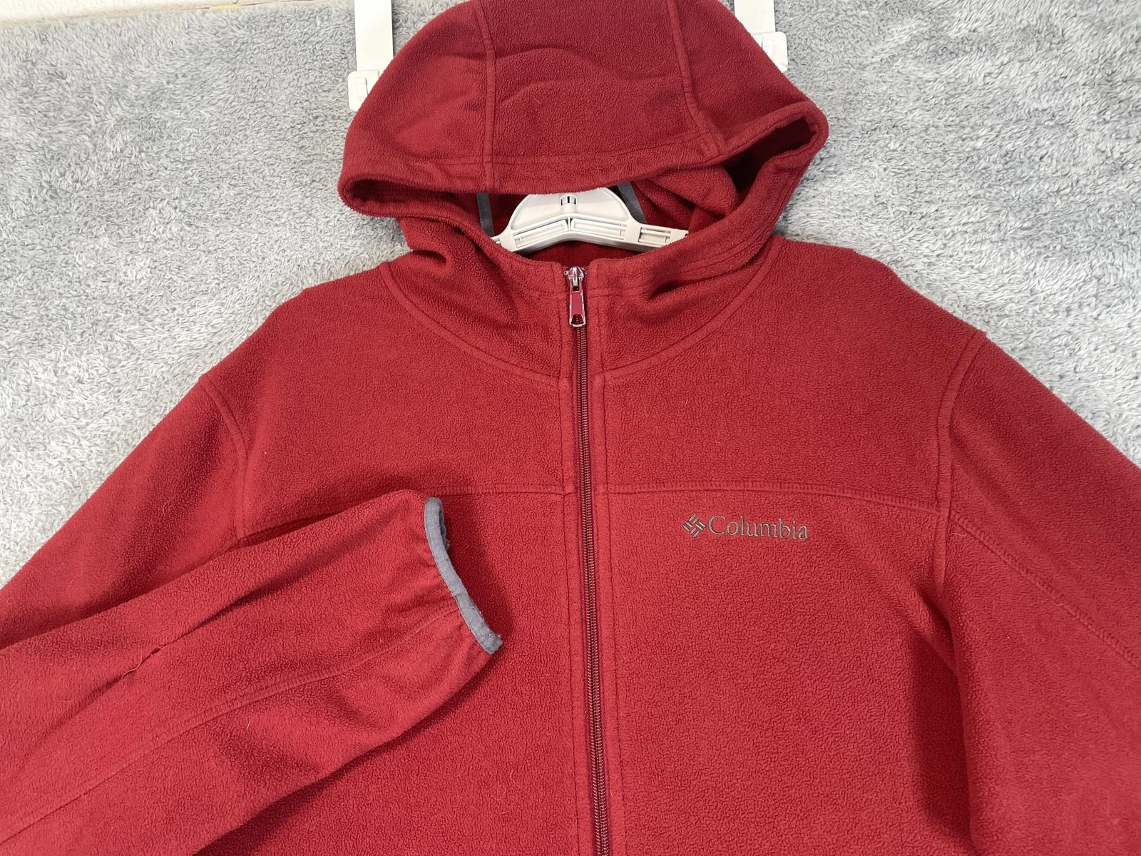 Columbia Fleece Jacket Mens Medium Red Hooded Thermal Coil Full Zip Warm