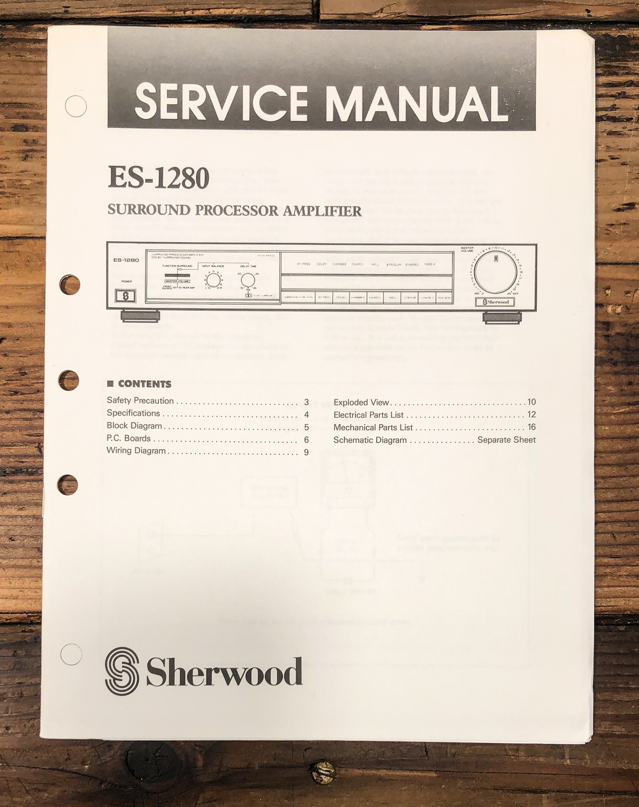 Sherwood ES-1280 Surround Amplifier Service Manual *Original*