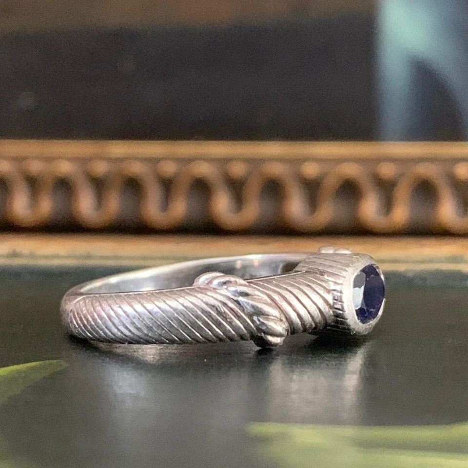 Judith Ripka Sterling Silver Iolite Cable Ring Size 10 Estate Band Thailand  016 - Image 3 of 4