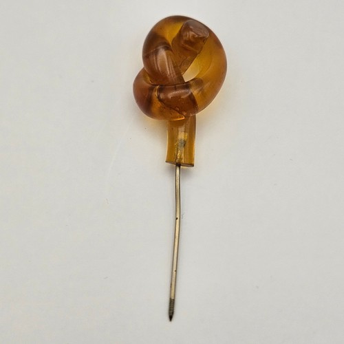 Vintage Butterscotch Lucite Knot Stick Pin Mid Century Modern Retro Lapel Scarf