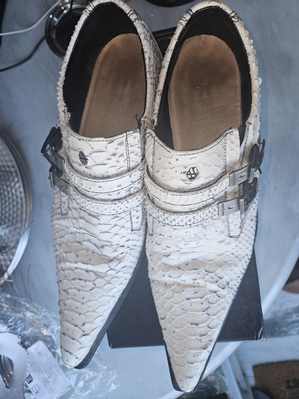 New Rock Embossed White Python Leather Buckle Wes… - image 1