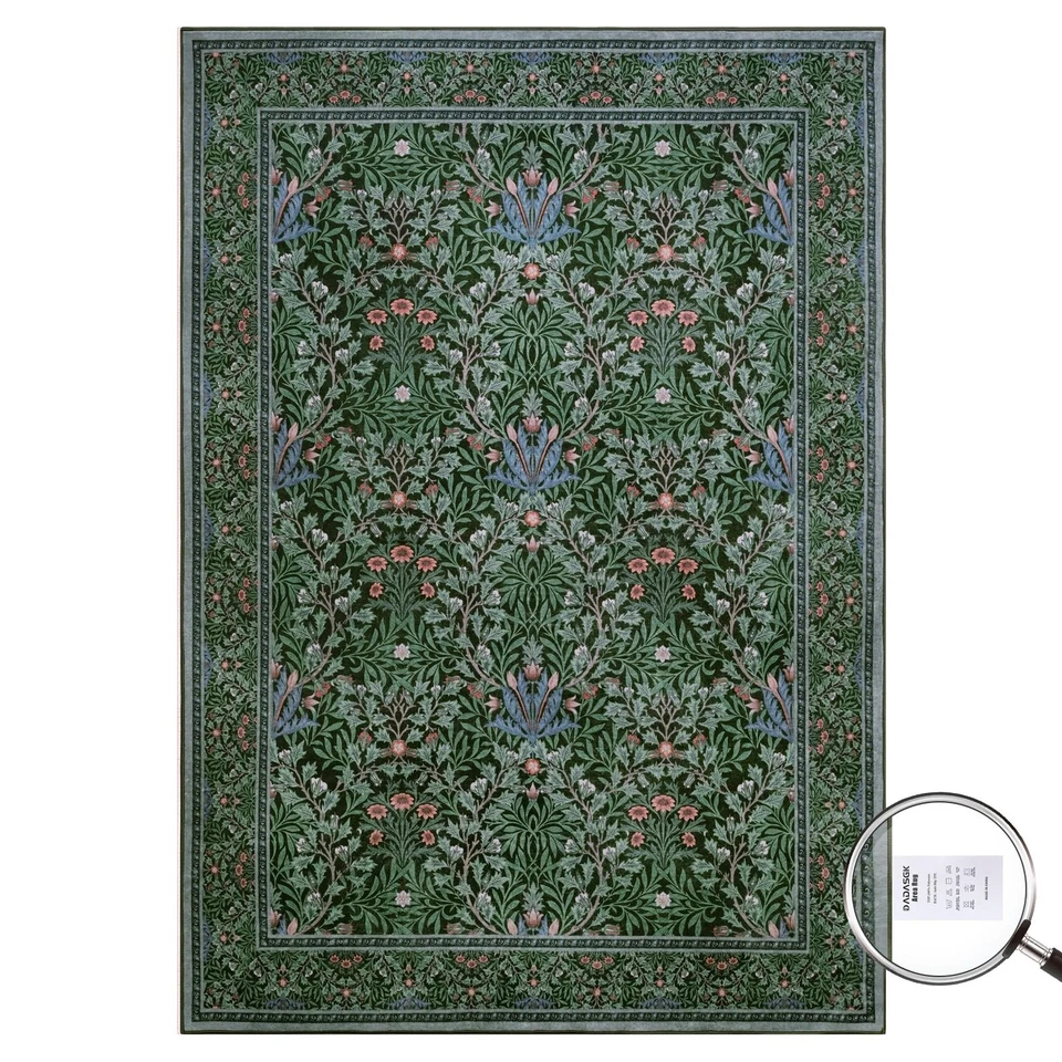 Vintage Dark Green Living Room Rug, 8x10 Washable Area Rugs for Dining Room U... - Image 2 of 4