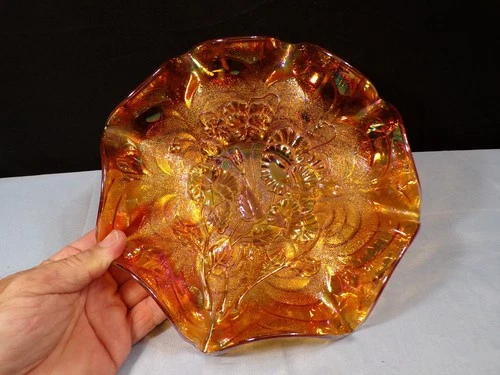 Vintage Imperial Marigold Carnival Glass Pansy Bowl 9 1/4" Wide