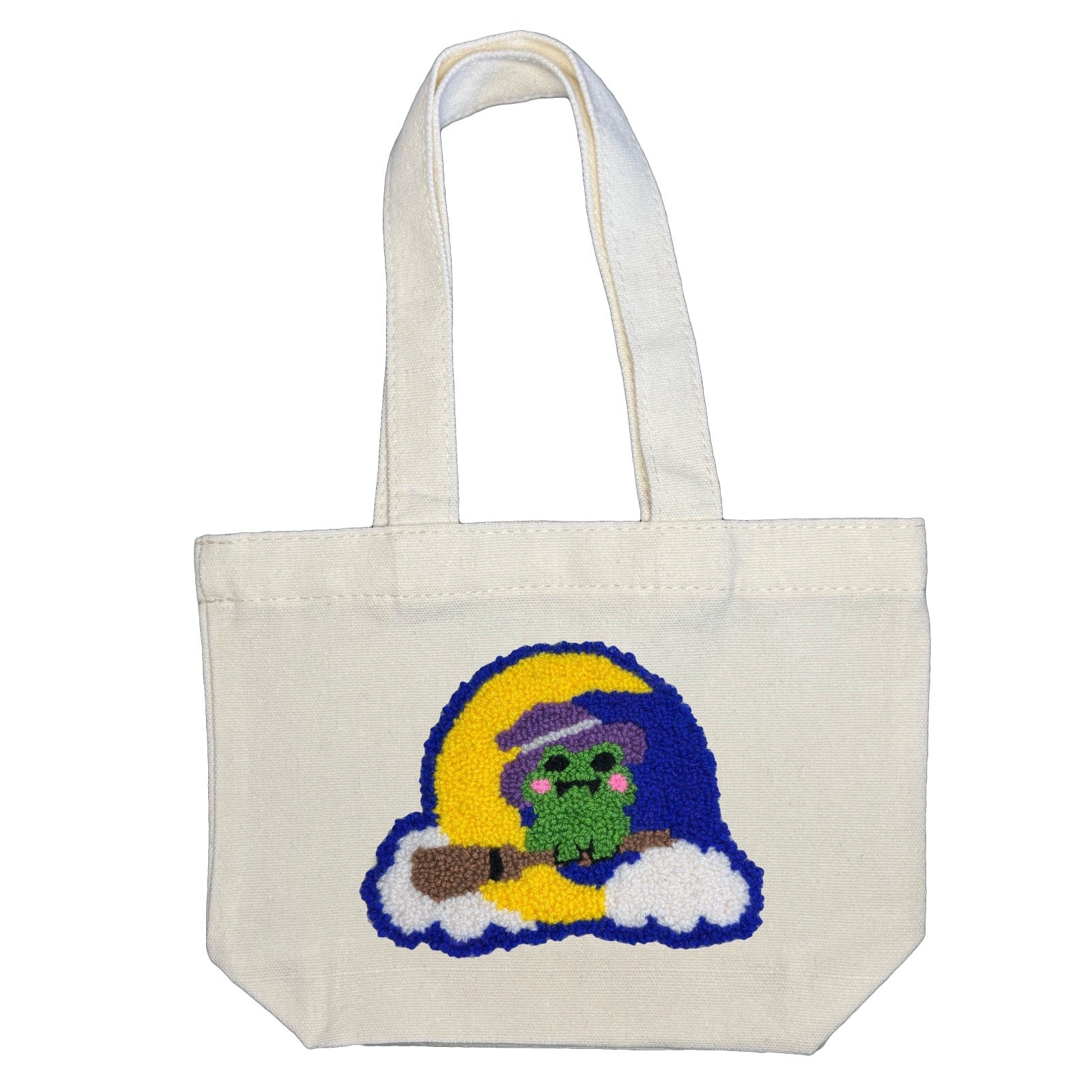 100% Cashmere Embroidery (HAND MADE) Canvas Mini Tote Bag -  HALLOWEEN FROG