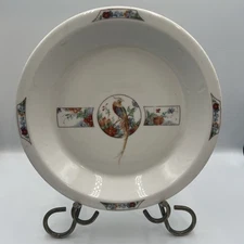 Vintage Fraunfelter China Royal Rochester Pie Plate Floral Peacock Bird Pattern