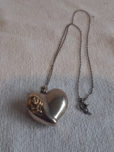 Vintage Gorham Sterling Silver Puffy Heart Rose Pendant Necklace 20" 925