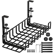 Under Desk Cable Management Tray, 16 No Drill Cord 16"L x 6"W, Black