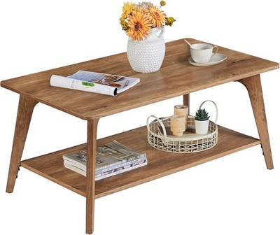 MAEZO Collection Coffee Table 2-Tier Center Table W/ Storage Tapered Legs Curved