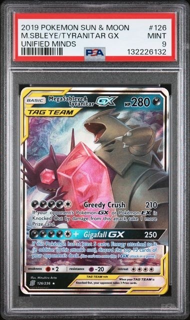 Pokémon Unified Minds Tag Team 126/236 PSA 9 Tyranitar Sableye GX