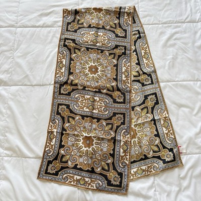 Echo 100% Silk Scarf Baroque Ornate Medallion Rectangle 65  Brown Luxury Preppy