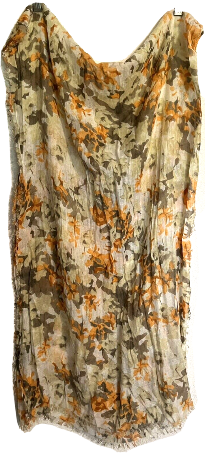 Floral Print Orange Beige Brown Lightweight Fringed Shawl 25x72 Scarf-image