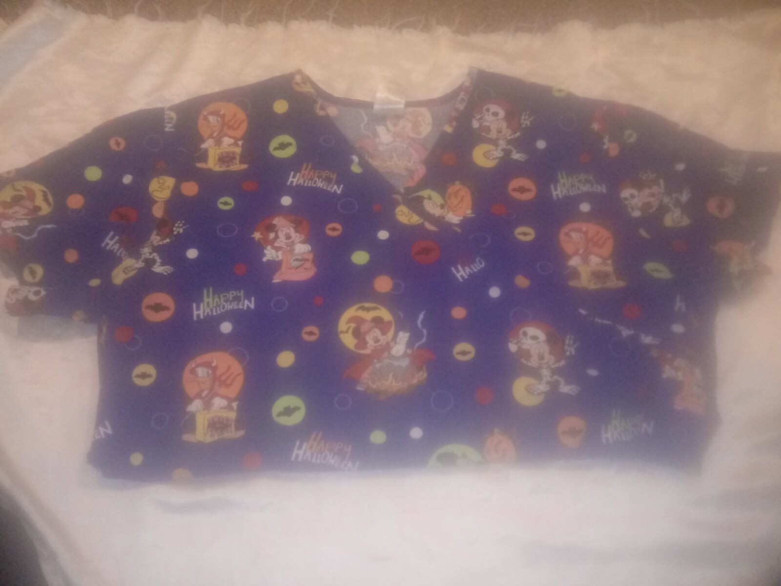 DISNEY HALLOWEEN NURSING SCRUB WOMENS MICKEY MINNIE DONALD SIZE XL