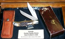 Schrade 227UH Knife Folding Bowie W/Sheath Circa 1980's W/Packaging,Papers Rare