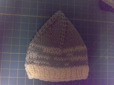 STOCKING CAP -- HAND KNIT -- OLIVE GREEN AND OFF-WHITE 
