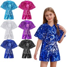 Girls Sparkly Sequin Jumpsuit Sparkly Disco Pageant Prom Party Dance Outfit