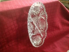 Vintage Cut Clear Glass Oblong Relish Tray Sawtooth Hobstars 11 in AmerBrilliant