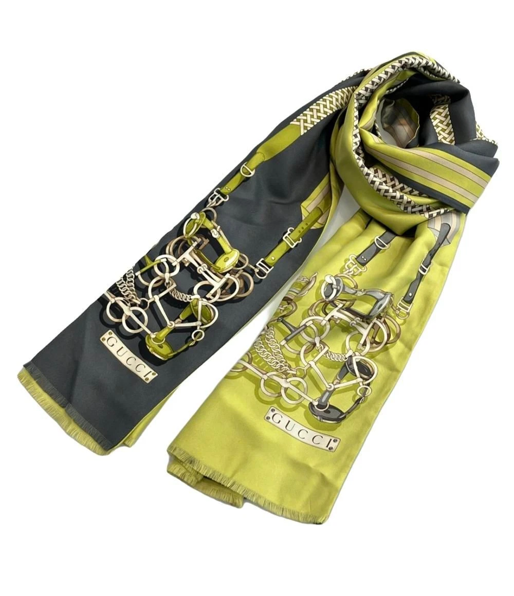 Gucci Foulard Femme en Soie Verte avec Motif Ceinture Accessoire Mode