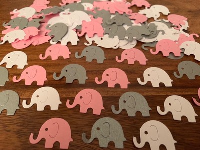 125 Silver Grey Elefanti Rosa Carta Coriandoli Tavolo Baby Shower Festa Elefante Ebay