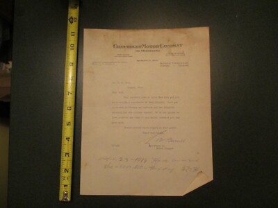Chevrolet Chevy Motor Company of Minnesota MN 1919 Letterhead 124