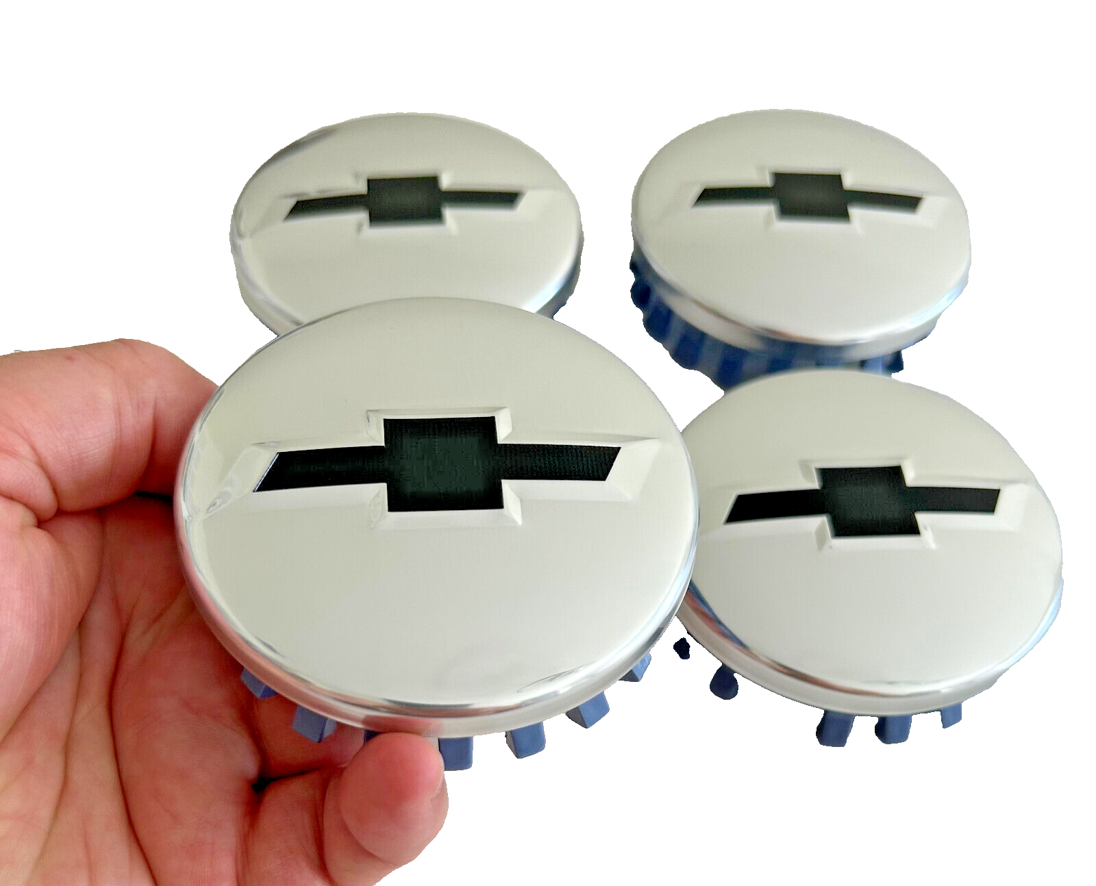 Chrome Chevy Wheel Center Cap 4pcs Black Emblem for Chevrolet Silverado Tahoe