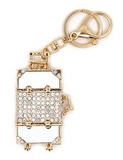 TB White Travel Luggage Rhinestone Bling Sparkle Purse Women keyring Keychains