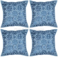 Cotton Throw Pillow Covers Mirrored Ethnic Embroidered Set Of 4 40x40 cm Cushion