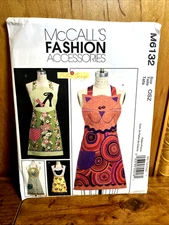 McCall's Pattern Aprons, 6132, Cat, Hen, Shoe, Cup, Aprons, S-XL, Uncut