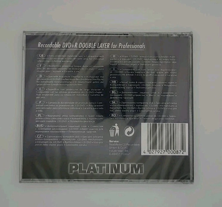 💽 Platinum DVD I double Layer I Speed 8x I 8,5 GB I DVD+R I in Hülle - Bild 2 von 2