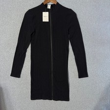 Forever 21 Black Ribbed Mock Neck Zip Up Long Sleeve Mini Dress Size L