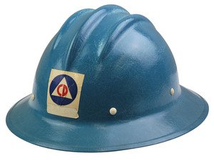 VTG Blue E.D. Bullard Hard Boiled Full Brim Fiberglass Civil Defense Hard Hat