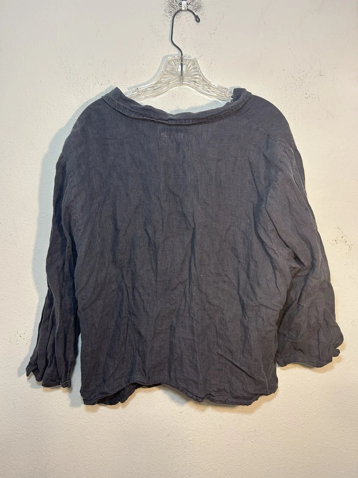 Lino Damas Túnica Camisa Abotonada Grande Gris Lino Cápsula Boho Día Lagonlook Foto 3 de 4