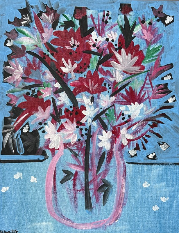 11x14 CANVAS FLOWERS PAINTING Colorful Modern Art Acrylic Painting on Canvas