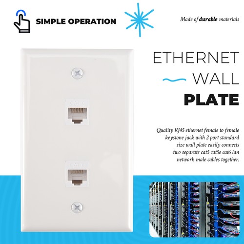1 Pack 2 Port Ethernet Wall Plate, Cat6 Female to Female Wall Jack RJ45 5387 - Photo 2/7