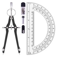 Compass Protractor Set Professional Drawing Metal Tool Extra Refills Geometry
