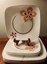 Corelle Pretty Pink  Set of 7 Square Dinner And Set Of 5 Salad Plates Floral EUC